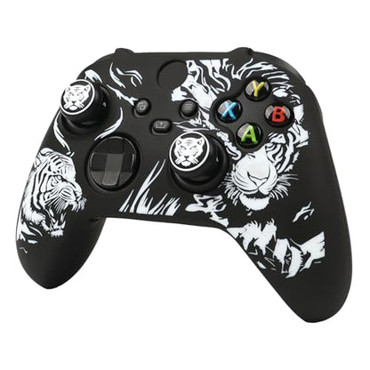 Tiger HeadController Skin Compatible with Xbox Series X Wireless Controller, RALAN Protector Case， Customised Thumb Grips Cap - color: Tiger Head black white
