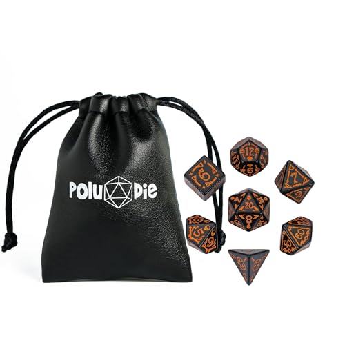 7-Die DND Dice Set Scary Pattern Polyhedral Dice Set with Leather Bag, Skull Dice D&D Dice Set for RPG Table Games. (Scary Pattern-Black) - color: Halloween Pattern-black