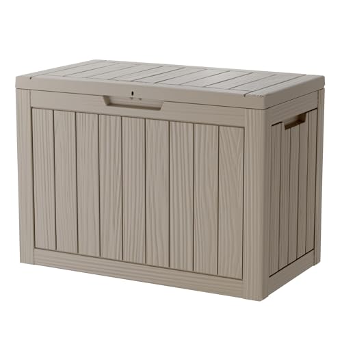 45 Gallon Deck Boxes Outdoor Waterproof, Outdoor Storage Box with Lockable Lid & UV-Resistant for Patio Furniture, Outdoor Cushions, Garden Tools and Pool Supplies, Light Brown - color: Light Brown, size: 45 GAL