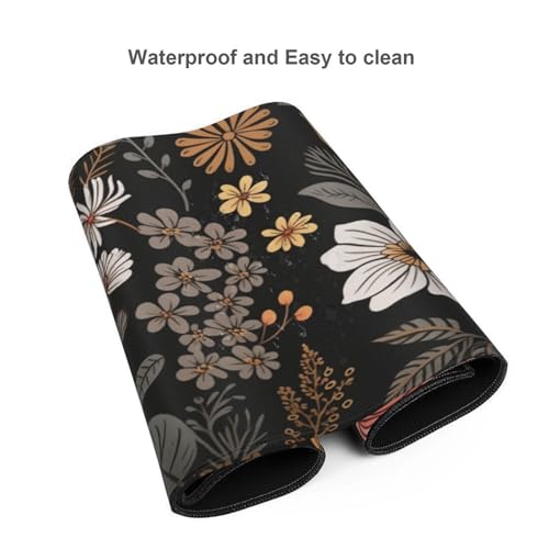 35.4 x 15.7 in, Waterproof XXL Large Mouse Pad for Desk, Extended Keyboard Mouse Mat for Computer Office, Big Laptop Mouse pad, Gaming Pc-Boho Flowers - color: Boho Flowers Black