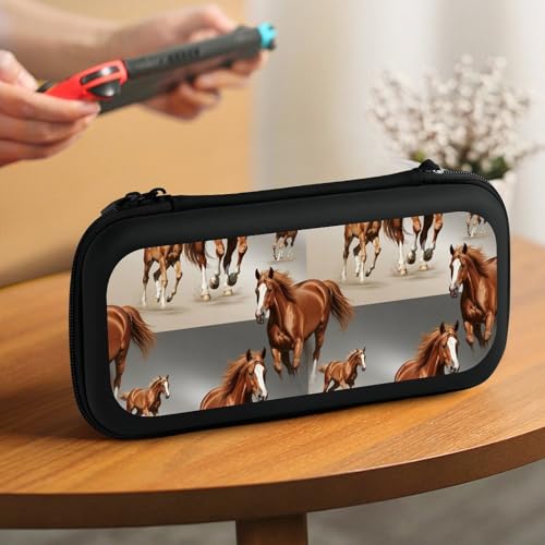 Travel Handheld Carrying Case for Switch, Running Brown Horse Travel Storage Holder with Mesh Pocket, Hard Shell Protective Bag with 15 Game Cartridges - color: Design (213)