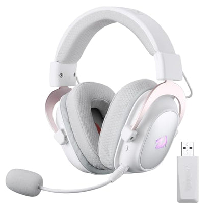 Redragon H510 PRO 3-Mode RGB Gaming Headset - 7.1 Surround Sound - 53MM Audio Drivers in Memory Foam Ear Pads w/Durable Fabric Cover- Multi Platforms Headphone - USB Powered for PC/PS4/NS - color: White Wireless H510 PRO
