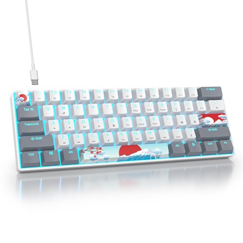 surmen 60% Wired Mechanical Gaming Keyboard, 61 Keys Backlit Ultra-Compact Mini Office Keyboard with Linear Red Switch for PC/Mac Gamer, Typist (61 Gray White) - color: 61 Gray White
