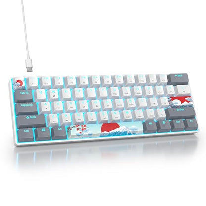 surmen 60% Wired Mechanical Gaming Keyboard, 61 Keys Backlit Ultra-Compact Mini Office Keyboard with Linear Red Switch for PC/Mac Gamer, Typist (61 Gray White) - color: 61 Gray White