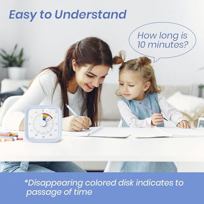 Rainbow Visual Timer for Kids, 60-min Countdown Timer, Light Blue | Protective Case, No Ticking, Mute and Ringing Alarm Available, Time Management Tool, Low Power Reminder, for Study,Game,Work - color: Light Blue Rainbow