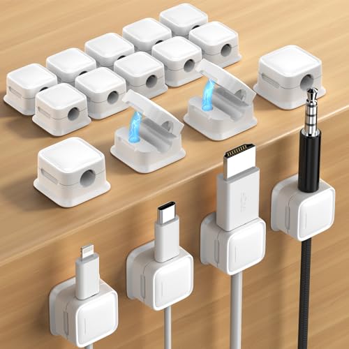 18 Pack Cord Organizer, Magnetic Cable Clips, Under Desk Management, White | 0.27in Cable Compatible,Strong Adheive Wire Holder Keeper,Easy Open Phone Charger Holder for Home Car Desk Nightstand Office - color: White, size: 18Pack