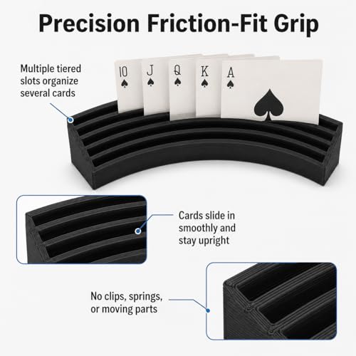 Playing Card Holder Stand – Hands-Free Card Organizer for Board Games | Multi-Tier Slot Design | Freestanding Tabletop Display Rack for Poker Night, Family Game Night & - color: Black