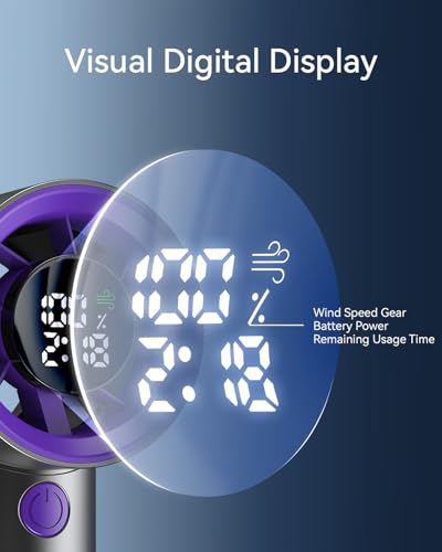 Portable Handheld Fan, Speed(1-199) Powerful Turbo Mini Fan, 30000 RPM High Speed Moter [14H Max Cooling Time] 5000mAh Battery Rechargeable,Pocket Personal Small Travel GIfts for Women Men,BlackPurple - color: Black Purple