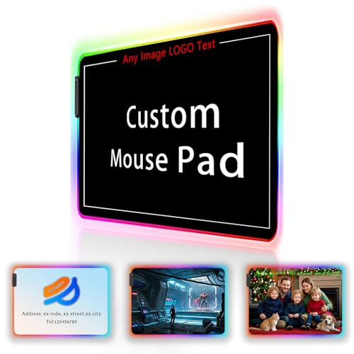 Custom RGB Mouse Pad Personalized Led Mouse Pad with Picture Custom Gaming Mouse Mat Glowing Led Non-Slip Rubber Base Computer Keyboard Pad Mat, 13.8x9.8 in - size: 13.8L x 13.8W inches