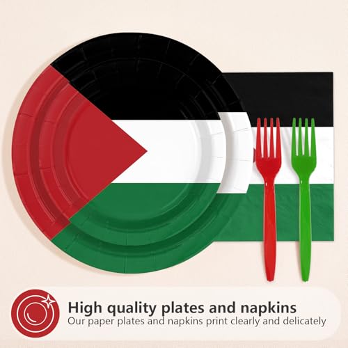 96 Pcs Palestine Flag Palestinian Party Decorations Serves 24 | Palestinian Paper Plates and Napkins Palestine Theme Tableware Set for Soccer Events Country Decoration Sports Party Supplies - style: Palestine Themed Plates m