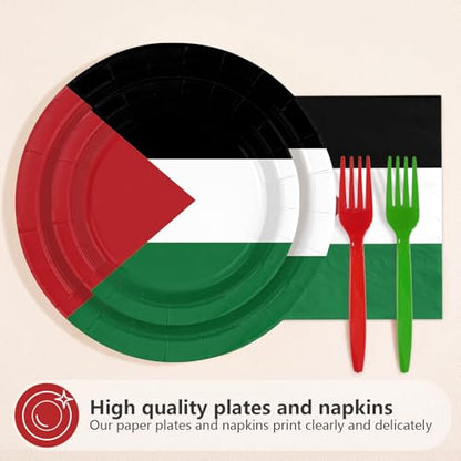 96 Pcs Palestine Flag Palestinian Party Decorations Serves 24 | Palestinian Paper Plates and Napkins Palestine Theme Tableware Set for Soccer Events Country Decoration Sports Party Supplies - style: Palestine Themed Plates m