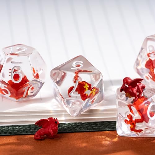 UDIXI DND Dice Set Resin Dragon Polyhedral Dice Set for D&D Tabletop Games | Velvet Storage Bag, DM Gift, for Dungeons and Dragons Role Playing Games Board Games - color: Red Dragon