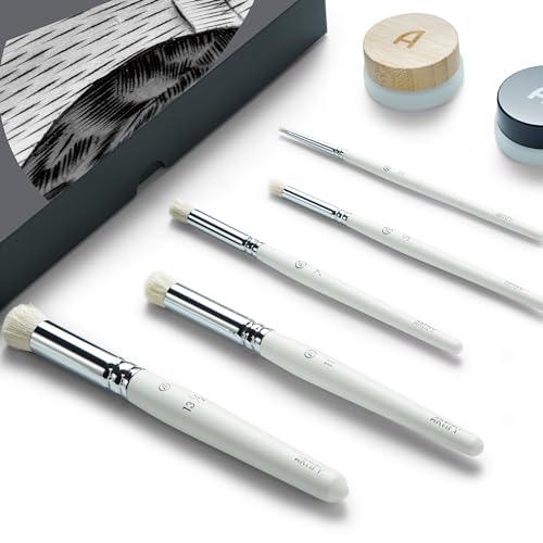 ARTIFY Drybrush Set with Dampening Pad and Brush Soap: 5 Sizes Professional-Grade Dry Brush for Effortless Miniature & Model Painting - Hobby Paint Brushes for Tabletop & Wargames Miniatures - color: Pure White