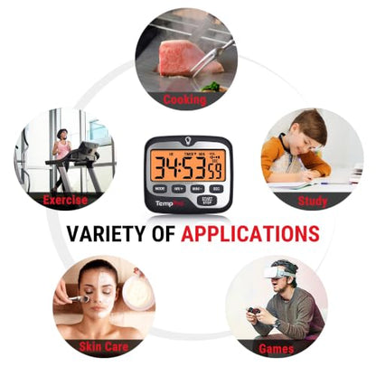 TempPro TM01 2-in-1 Kitchen Timers for Cooking with 12/24H Clock Mode | Magnetic Timer with Adjustable Alarm Volume, Digital Timer with Touch Backlight, Kids Timers for Classroom Teacher Supplies - size: Digital Timer 1 Pack