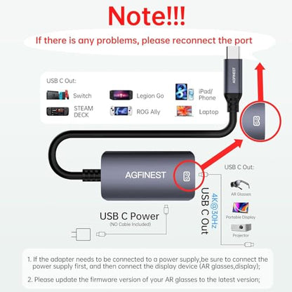 USB C to AR Glasses with Charging Adapter Enables Multi-Screen Enhanced 3D 4K@60Hz PD 100W Compatible for iPhone 15/16 Viture/Rokid/Xreal AR Glasses - color: Grey