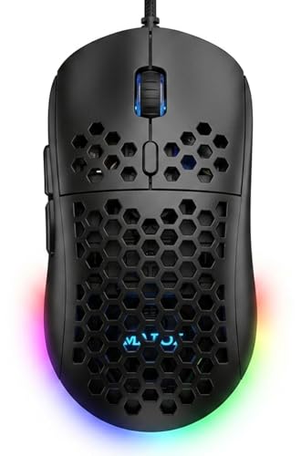 MR.FOX M1 Ultralight Honeycomb Gaming Mouse Wired, 75g Lightweight, 12,800 DPI Optical Sensor, RGB Lighting with Music Sync, 6 Programmable Buttons, Braided Cable, Gaming Mouse for PC/Mac, Black - color: Black
