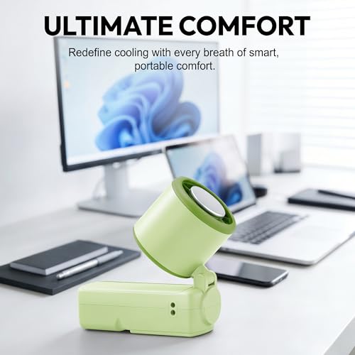 Portable Handheld Fan, 100-Speed Turbo Rechargeable Mini Fan | 3-in-1 Wearable Foldable Fan with Ice Compress Cooling. Ideal for Travel, Outdoor, Office. Compact & Long Battery Life. - color: Green