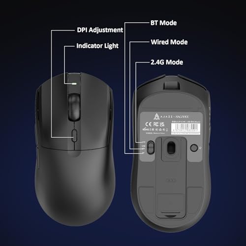 AJAZZ AJ139 V2 MC Wireless Gaming Mouse with RGB Charging Dock, 66g Ultra-Lightweight Tri-Mode Optical Mouse, 12000 DPI PAW3311 Sensor, Ergonomic Rechargeable Gaming Mouse for PC/Mac - Black - color: Black