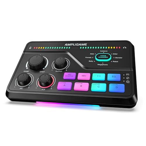 FIFINE SC8 Gaming Audio Mixer for Live Streaming with 7.1ch Surround sound | For PC,RGB,Headphone Preamp,Mute Button,Volume Control,Optical Input,48V Phantom Power,3 EQ Modes,Game Chat Volume Balacnce
