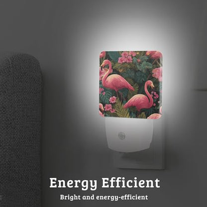 Flamingo Palm Leaf Night Light, Plug-into Wall Nightlight with Dusk to Dawn Sensor, Energy Efficient Lamp for Bedroom/Bathroom/Kitchen/Hallway/Stairs - color: Flamingo Palm Leaf