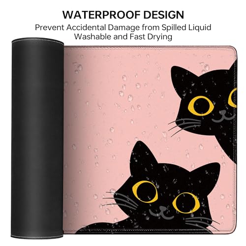 Pink Cute Cat Mouse Pad for Desk,Kawaii Mouse Pad 31.5 X 11.8 in Mouse Mat Desk Pad,Extended Keyboard Pad Large Desk Mat Pink Mousepad with Non-Slip Base and Stitched Edge for Gaming Home Office - color: Pink Cute Cat
