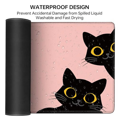 Pink Cute Cat Mouse Pad for Desk,Kawaii Mouse Pad 31.5 X 11.8 in Mouse Mat Desk Pad,Extended Keyboard Pad Large Desk Mat Pink Mousepad with Non-Slip Base and Stitched Edge for Gaming Home Office - color: Pink Cute Cat