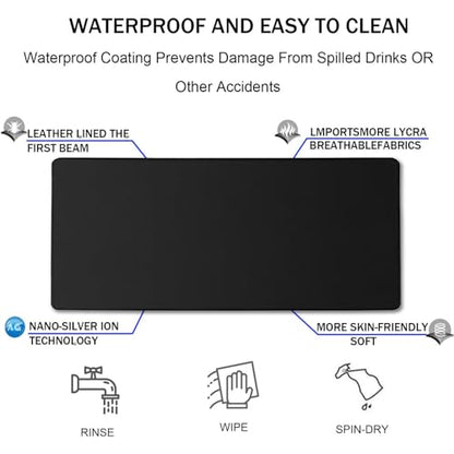 Large Gaming Mouse Pad with Extended Stitched Edges, (31.5X15.7 Inch) Durable Non-Slip Natural Rubber Base, Waterproof Keyboard Computer Mousepad for Esports Pros/Gamer/Desktop/Office/Home, Black - color: Black