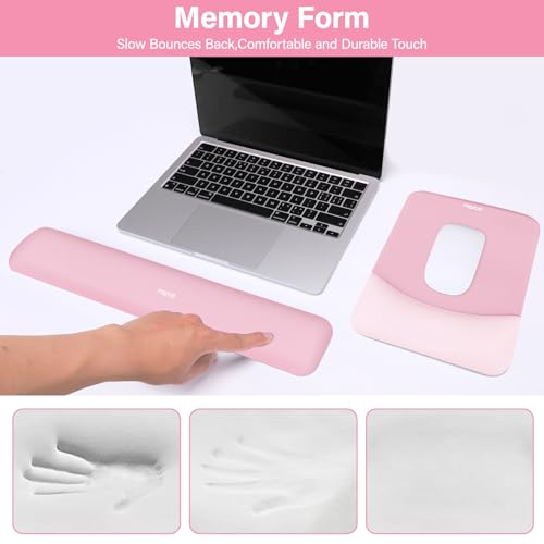 MOSISO Wrist Rest Support Mouse Pad & Keyboard Set, Pink | Rectangular Ergonomic Mousepad, Non-Slip Base, Home/Office Pain Relief & Easy Typing, Neoprene Cloth & Raised Silicone Lining - color: Pink