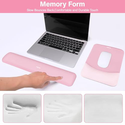 MOSISO Wrist Rest Support Mouse Pad & Keyboard Set, Pink | Rectangular Ergonomic Mousepad, Non-Slip Base, Home/Office Pain Relief & Easy Typing, Neoprene Cloth & Raised Silicone Lining - color: Pink