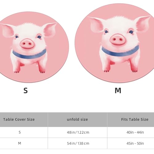 Famame Cute Pink Pig Fitted Round Tablecloth Waterproof Table Cloth with Elastic Edge Wipe Clean Table Covers for Indoor Outdoor Fits 45"-50", Medium - color: Pink Pig