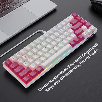 GEODMAER 65% Gaming Keyboard, LED Backlit Mini Wired Keyboard, Ultra-Compact Anti-Ghosting No-Conflict 68 Keys Membrane Gaming Wired Keyboard for PC Laptop Windows Gamer(White-Pink) - color: White-Pink