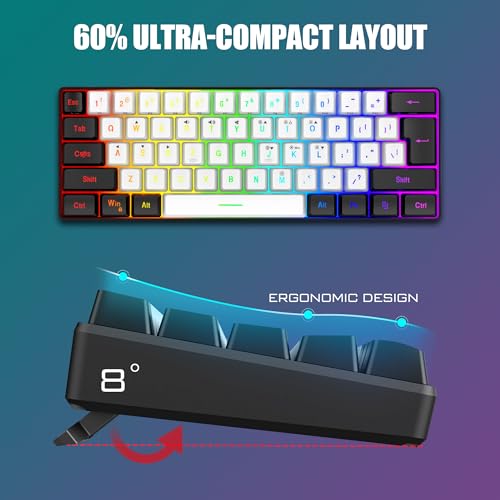 RedThunder 60% Gaming Keyboard and Mouse Combo, Ultra-Compact 61-Key RGB Backlit Mini Keyboard, Lightweight 7200 DPI Honeycomb Optical Mouse, RGB Wired Gaming Set for PC PS5 Xbox Gamer(White-Black) - style: 01 White-Black Wired Combo