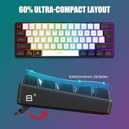 RedThunder 60% Gaming Keyboard and Mouse Combo, Ultra-Compact 61-Key RGB Backlit Mini Keyboard, Lightweight 7200 DPI Honeycomb Optical Mouse, RGB Wired Gaming Set for PC PS5 Xbox Gamer(White-Black) - style: 01 White-Black Wired Combo