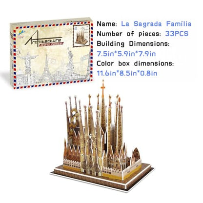 Architecture World Famous of 3D Puzzle.Build Your Own Collection of 17 Global Landmarks (Notre Dame, Colosseum) - Educational DIY Model Kit for Kids & Adults. (La Sagrada Família) - color: La Sagrada Família