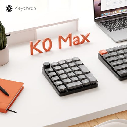 Keychron K0 Max Wireless Low-Profile Number Pad, QMK/VIA Programmable, Hot-Swappable Brown Switch, RGB Backlit, 2.4GHz & Bluetooth 5.3, 1000Hz Polling Rate, with Knob, for Windows/Mac - color: Brown Switch, size: Black