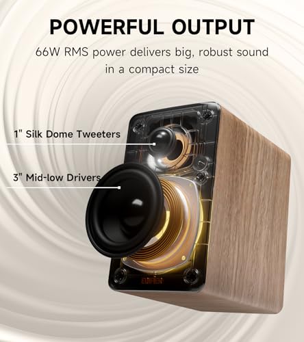 Edifier M60 Multimedia Speaker Bluetooth 5.3, 66W RMS, Hi-Res Audio & Hi-Res Wireless Audio, LDAC,3" Mid Bass & 1" Tweeter, USB-C & Aux Inputs, Compact Desktop Speaker – Classic Oak - color: Classic Oak