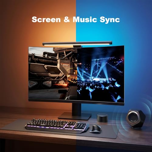 YEELIGHT Monitor Light Bar RGB Backlight, Ra98 Computer Lamp Works with Matter & Alexa for Home Office Gaming, 350LM Dimmable No Glare Eye-Care LED Screen Bar, USB Desk Lamp with Screen & Music Sync - color: Black