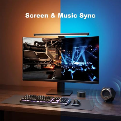 YEELIGHT Monitor Light Bar RGB Backlight, Ra98 Computer Lamp Works with Matter & Alexa for Home Office Gaming, 350LM Dimmable No Glare Eye-Care LED Screen Bar, USB Desk Lamp with Screen & Music Sync - color: Black