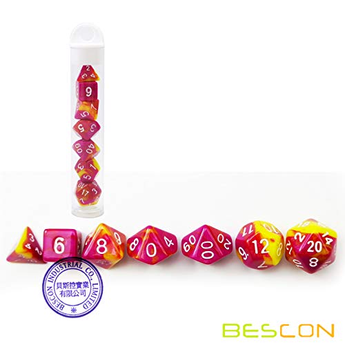 Bescon Mini Two Tone Polyhedral RPG Dice Set Candy Fable, 10MM Small Dice Set D4-D20 - color: Candy Fable