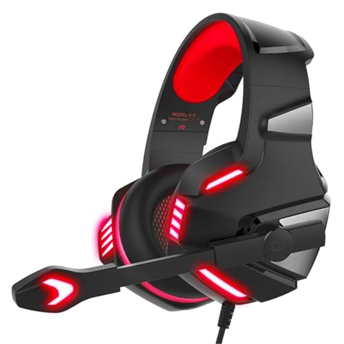 Gaming Headset HighQuality Noise Canceling Esports Headphones for Computer Laptop Mobile Phone with Microphone, Adjustable Comfortable Fit for Extended Gaming Sessions (Black red)