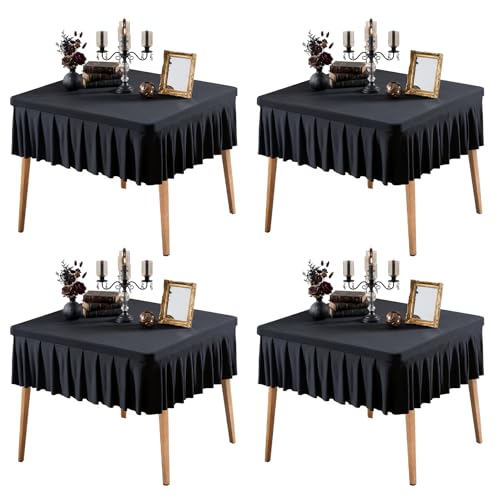 4 Pack Black Square Tablecloth - 34x34 Inch Elastic Small Card Table Cover | with Ruffle Pleated Table Skirt, Wrinkle-Free Spandex Mahjong Table Cover, for Dining, Kitchen, Patio, Banquet & Party Decor - color: Black, size: 34" x 34" (Square-4 Pack)
