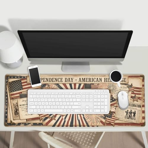 Independence Day American Flag Gaming Mouse Pad, Large Extended Desk Mat (31.5x11.8 in), Non-Slip Rubber Base Stitched Edges Mousepad - color: 11