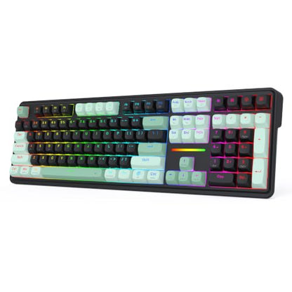 Redragon K745 PRO Wireless Gasket RGB Gaming Keyboard, 108 Keys Mechanical Keyboard w/Extra 4 Hotkeys, Hot-Swap Socket, 5-Layer Noise Dampening, See-Through Round PBT Keycaps, Creamy Linear Switch - color: Dark Jade, size: 108 Keys