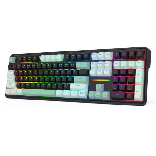 Redragon K745 PRO Wireless Gasket RGB Gaming Keyboard, 108 Keys Mechanical Keyboard w/Extra 4 Hotkeys, Hot-Swap Socket, 5-Layer Noise Dampening, See-Through Round PBT Keycaps, Creamy Linear Switch - color: Dark Jade, size: 108 Keys