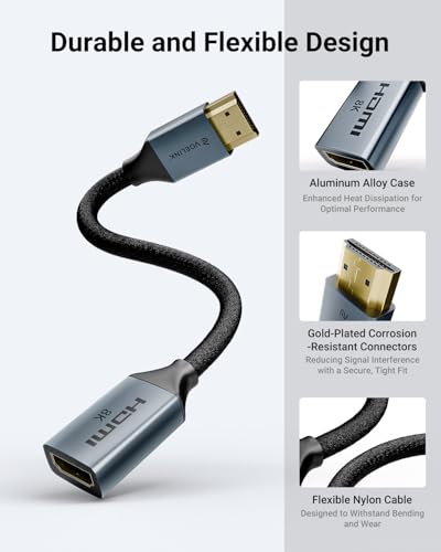 VCELINK 8K HDMI Extender Cable, 48Gbps Male to Female Adapter, 2 Pack | 8K@60Hz, 4K@120Hz/144Hz, HDCP 2.2/2.3, Compatible with Roku TV Stick, HDTV, Game Console, Laptop - size: 0.6FT, style: 2 PACK