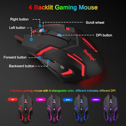 BlueFinger RGB 87 Keys Gaming Keyboard and Backlit Mouse Combo, USB Wired Rainbow Keyboard, Gaming Keyboard Set for Laptop PC Computer Game and Work(Black & Gray) - color: Black & Gray