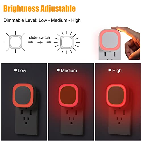 2 Pack Red Night Light Plug into Wall, Dim Glow for Sleep, Eye-Care | Dimmable Reflected Light, Dusk to Dawn Sensor, Plug-in LED Nightlight for Adults, Kids, Nursery, Bedroom, Bathroom, Toilet - color: Red