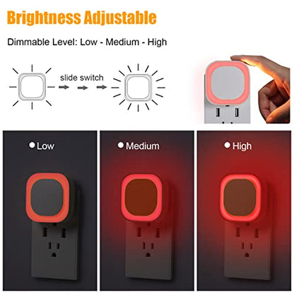 2 Pack Red Night Light Plug into Wall, Dim Glow for Sleep, Eye-Care | Dimmable Reflected Light, Dusk to Dawn Sensor, Plug-in LED Nightlight for Adults, Kids, Nursery, Bedroom, Bathroom, Toilet - color: Red