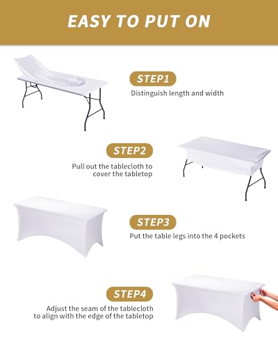 Fixwal White Stretch Table Cloth Rectangle 2 Pack 4Ft, Spandex Fitted Table Covers Washable for Party, Trade Show, Banquet, Wedding, Buffet - color: White, size: 4 Ft