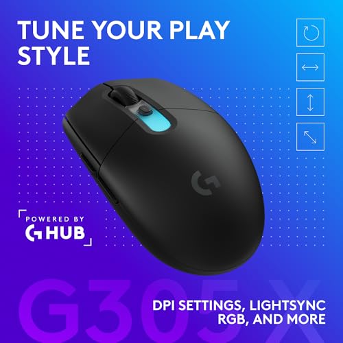 Logitech G305 X Superlight Wireless Gaming Mouse - Black | 59g Lightweight, 44K DPI, 678 IPS, Wireless 2.4 GHz/Bluetooth/USB-C, <170 hr Battery, 6 buttons, RGB, PC/Mac Compatible - color: Black, style: Superlight